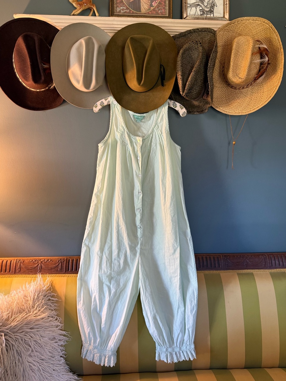 Vintage April Cornell bloomer Romper aqua mint color sz medium